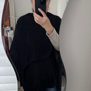 Frye Black Textured Wrap with Fringe